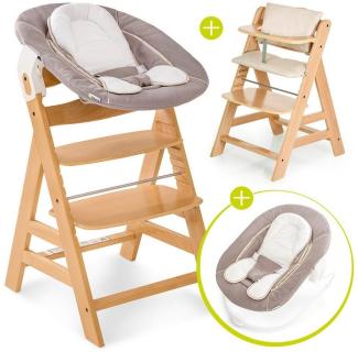 Hauck Hochstuhl Alpha Plus Natur - Newborn Set (Set, 4 St), Holz Babystuhl ab Geburt inkl. Aufsatz für Neugeborene & Sitzauflage