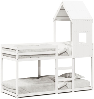 vidaXL Etagenbett mit Dach Weiß 90x200 cm Massivholz Kiefer 3282001