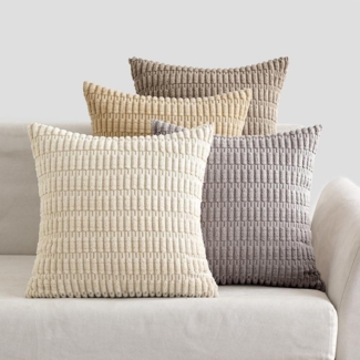 4er Set EMEMA Kordsamt Kissenbezüge 40x40 cm Graubraun Serie