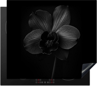 MuchoWow Herd-Abdeckplatte Schwarz - Blume - Orchidee, Vinyl, (1 tlg), Küche Herdabdeckplatte Ceranfeld Vinyl Einteilig, 59x52 cm