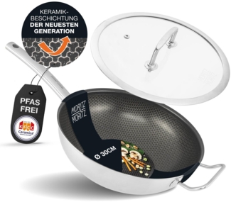 Moritz & Moritz Wok Wokpfanne 30cm mit Deckel, Edelstahl (Set), Antihaft