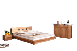 Bett Bento 13 aus Kernbuche massiv 140x200 cm mit Holzkopfteil und Holzbeinen