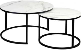 2er-Set Couchtisch Atlanta C Wohnzimmertisch 80x80cm 60x60cm Marmor weiß schwarz