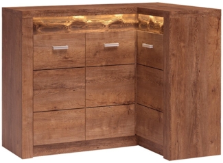 Lomadox Kommode INGENIO-161, Eckschrank Sideboard mit LED Beleuchtung modern Esche in braun