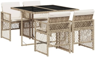 vidaXL 5-tlg. Garten-Essgruppe mit Kissen Beige Poly Rattan 3210718