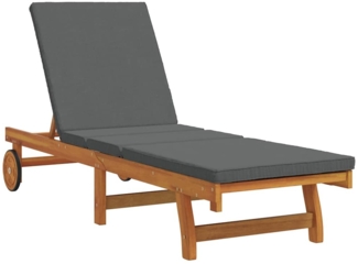 vidaXL Sonnenliege mit Rädern und dunkelgrauem Kissen aus solidem Holz 4105536