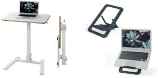 Leitz Set Ergo Klappbarer und höhenverstellbarer Schreibtisch + Aluminium Ultra-Flacher Laptopständer, Kompaktes Stehpult mit Tragegriff, Belastbar bis 20 kg, 65x48 cm, Weiß, 65880001 + 63460089