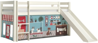 Kinderbett mit Rutsche Karolina Massivholz Weiß Textilset Pet Shop