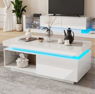 STILVORA Couchtisch Hochglanz Kaffeetisch mit Schubladen,Beistelltisch mit LED Licht (Wohnzimmertisch, Beistelltisch, 1 Stück, 1 Schublade), in Hochglanzoptik