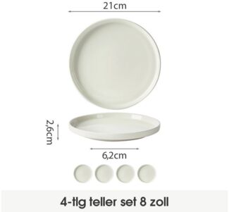 JIWOO Teller 4er Ø20,5cm,Frühstücksteller Steakteller Pastateller Brotteller Plate, (4 St), Keramik Hochwertiges Tellerset Weiß Mikrowellen spülmaschinenfest