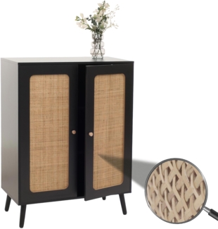Highboard HWC-M38, Kommode Schrank Sideboard, Staufächer, Kubu Rattan Holz 106 x 80 x 41 cm ~ schwarz