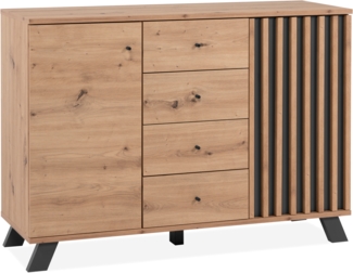 Finori Medan 01B Kommode, Dekor Artisan Oak / anthrazit | Kommode für Wohnzimmer | Maß: B x H x T ca. 118 x 85 x 40 cm | Kommode mit 2 Türen (mit je 1 Einlegeboden dahinter) und 4 Schubkästen