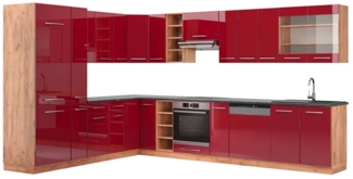 Eckküche Fame-Line Bordeaux Hochglanz/Goldkraft Eiche 347 x 60 cm , AP Anthrazit Vicco