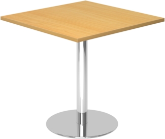 bümö Besprechungstisch, Esstisch klein, Tisch eckig 80x80 cm - kleiner Esstisch Buche, Rundtisch Esstisch 2 Personen mit Holz-Platte, Säule aus Metall verchromt, Konferenztisch, Bistrotisch, STF88-6-C