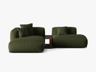 Micadoni Ecksofa Martina 2-Sitzer mit Couchtisch Strukturierter Stoff Grün Links