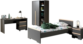 Jugendzimmer Set Kariotta Möbelset Holzwerkstoff Anthrazit/Buche