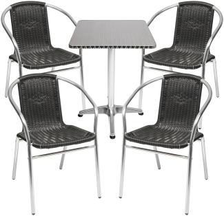 Bistrogarnitur 5-teilig Aluminium - Rattan / Schwarz