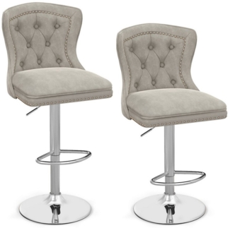 COSTWAY Barhocker (2er Set), Barstühle 67-87cm höhenverstellbar aus Samt, drehbar