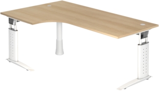 bümö höhenverstellbarer Eckschreibtisch U-Serie 200x120 Eiche, Gestell in weiß - Schreibtisch L Form, großer Tisch für's Büro, Computertisch höhenverstellbar, US-82-E-W