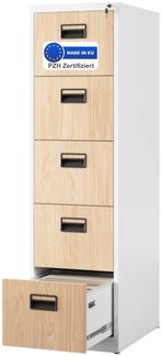 Hängeregisterschrank abschließbar TION - 5 Schubladen mit Schloss | Aktenschrank Büroschrank aus Stahl Metallschrank, 163x46x62cm Weiß-Sonoma Eiche