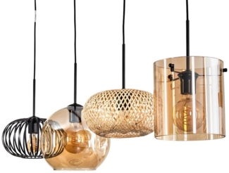 hofstein Hängeleuchte Hängelampe aus Metall/Glas in Schwarz/Chromfarben, ohne Leuchtmittel, Leuchte mit Glasschirmen(30cm),max. 154cm, 4 x E27, ohne Leuchtmittel