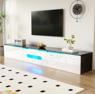 BlingBin TV-Schrank Minimalistisches TV-Lowboard TV-Möbel (1-St, mit LED-Beleuchtung, Hochglanz, 180 cm) Wandmontage & Stauraum, Schwarz-Weiß