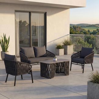 Gartengarnitur HWC-P90, Lounge-Set Gartenlounge Sofa Sessel Tisch, Seilgeflecht Rope Stoff/Textil (180g/m²) ~ anthrazit