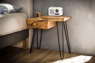 KAWOLA Nachttisch ERGEA Beistelltisch Akazie massiv natur 1 Schublade links 59 x 32 x 60 cm