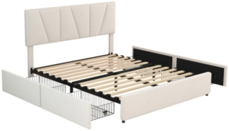 TavilaEcon Polsterbett Doppelbett Jugendbett Plattform Bett mit vier Schubladen (160x200 cm), Verstellbares Kopfteil