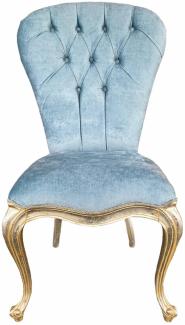 Casa Padrino Luxus Barock Esszimmerstuhl Hellblau / Gold - Handgefertigter Massivholz Stuhl - Barockstil Küchenstuhl - Barock Esszimmer Möbel