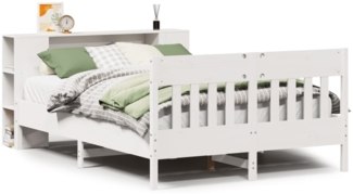 vidaXL Massivholzbett mit Regal ohne Matratze Weiß 135x190 cm Kiefer 3323192