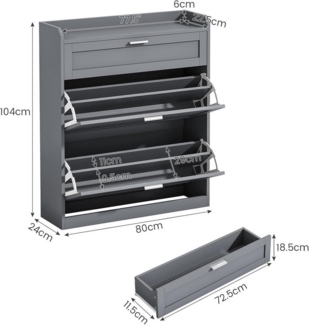 MSMASK Schuhschrank mit 2 Klappen, 24 x 80 x 104 cm Grau