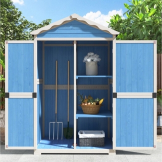 MODFU Geräteschrank Outdoor-Schrank Werkzeugschrank (Outdoor Garten Aufbewahrungsschuppen aus Tannenholz – Wetterfest, stabil, umweltfreundlich mit 4 Fächern für Werkzeuge, 93 x 45 x 179 cm – für Garten und Terrasse, einfach zu montieren, 93*45*179 cm)