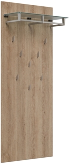 Garderobe 8 Haken & Hutablage 70x160 cm Eiche : Weissmatt / Eiche hell