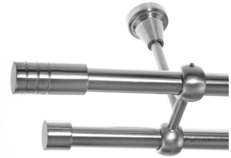 BASIT Gardinenstange Edelstahloptik 19mm mit Deckenträgern 120 cm E60, Ø 19 mm, 2-läufig, verschraubt, Metall, D28 120 cm E60 Zylinder