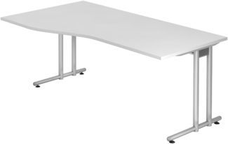 bümö Schreibtisch groß, N-Serie 180x100 cm, Tischplatte aus Holz in weiß, Gestell aus Metall in Silber - PC Tisch, großer Computertisch für's Büro, Office Bürotisch, NS-18-W-S