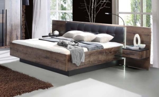 Doppelbett 180x200cm Bettanlage mit LED schlammeiche schwarzeiche Bett Nachtkonsole