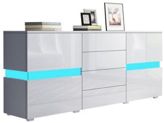 BESTWANTED Sideboard Hochglanz-Anrichte mit LED-Beleuchtung, 2 Türen, 4 Schubladen (1 St), Mit 16 LED-Farben/4 Blitzeffekten, Drucksystem, 35x177x72 cm, weiß