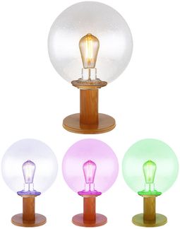 RGB LED Sockelleuchte, Glaskugel, Holzoptik, Alu, H 38 cm