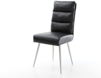 Esszimmerstuhl Pela-Flex Echt-Leder Schwarz 4-Fuß konisch Edelstahl Taschenfederkern