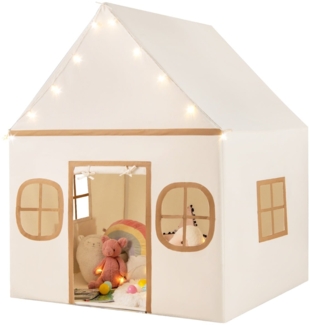 Spielhaus Kinder Indoor Kinderzelt mit Sternlichter & Gepolsterte Matte Beige + Braun