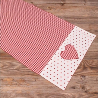 matches21 HOME & HOBBY Tischdecke Tischläufer LISE Herz Landhausstil rot, 100 % Baumwolle, in 40x150 cm (1-tlg), Pflegeleicht waschbar bis 30° Grad
