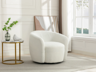Vente-unique - Drehsessel - Bouclé-Stoff - Weiß - VEREIDE