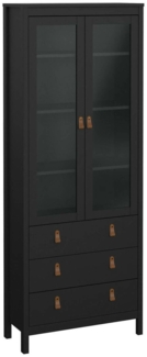 Dmora Vitrine Lazio, Glas-Sideboard, Mehrzweckvitrine, Hängendes Bücherregal mit Glastüren, 78x33 h199 cm, Schwarz