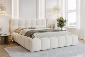 Deine Möbel 24 Polsterbett LUVA Bubble Bett mit Bettkasten und Lattenrost Stauraumbett (Set, 3-tlg, Bett in Bouclé Weiß, Creme, Dunkelbeige, Grau, Hellgrau, Braun), Stauraumbett in 140x200 160x200 180x200 200x200