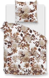 Zo! Home Flanell Bettwäsche 135x200 cm Sofia brown Blätter Blüten Herbst sand