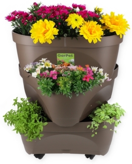 Erdbeertopf Pflanzturm Blumentopf Hoch Pflanzsäule Kräutertopf Balkon Pflanzkübel Kräuterturm Pflanztopf Outdoor Säulentopf SET 3 Ebenen Roller