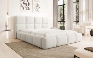 Compleo Polsterbett aus Bouclé MERID Doppelbett mit Kopfstütze, Rahmenbettgestell, mit Bettkasten und Lattenrost, TOP ANGEBOT!
