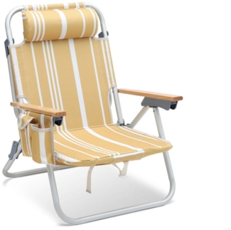 Sekey Campingstuhl Alu Strandstuhl Faltbar Liege Klappstuhl mit verstellbare Rückenlehne, Mit Holz-Armlehnen, 2 Kühltaschen, Getränkehalter und Schultergurt