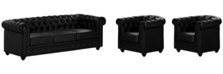 Vente-unique - Sofa 3-Sitzer und 2 Sessel - Kunstleder - Schwarz - CHESTERFIELD